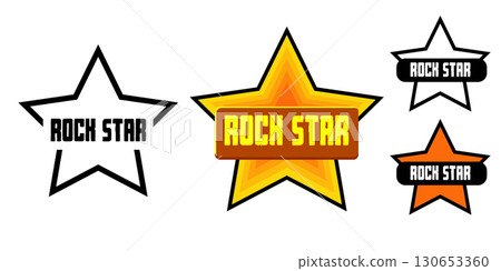 Rock star vector label set, bold star-shaped badge with ROCK STAR typography, modern graphic art for stickers, apparel, merchandise, creative retro design for music, events, brands, and promotions 130653360