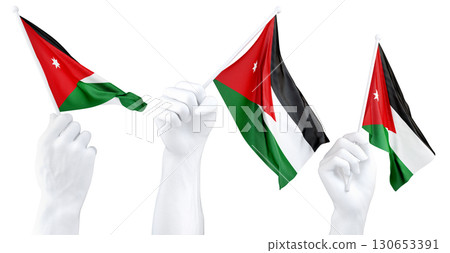 Hands waving flag of Jordan isolated on white. 3d Rendering 130653391