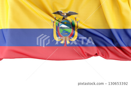 Flag of Ecuador isolated on white background with copy space below. 3D rendering 130653392