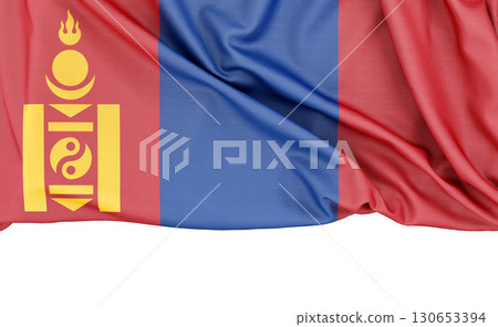 Flag of Mongolia isolated on white background with copy space below. 3D rendering 130653394