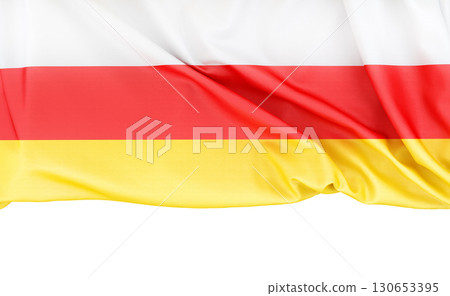 Flag of South Ossetia isolated on white background with copy space below. 3D rendering Flag of South Ossetia isolated on white background with copy space below. 3D rendering 130653395