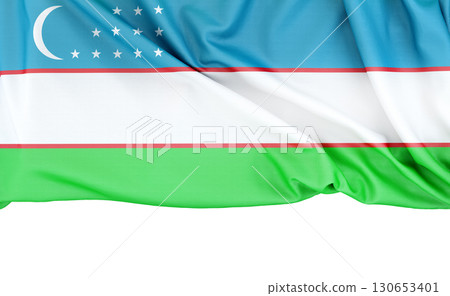 Flag of Uzbekistan isolated on white background with copy space below. 3D rendering 130653401