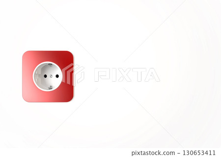 Red power socket with copy space. 3d Render 130653411