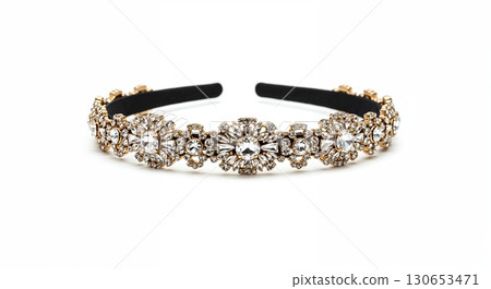 Jeweled headband isolated on white background, crystal accessory, close-up, sparkling details Jeweled headband isolated on white background, crystal accessory, close-up, sparkling details 130653471