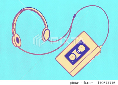 Portable cassette player with headphones, white 130653546