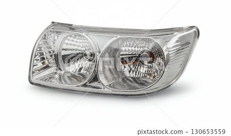 Scratched light cover isolated on white background, transparent plastic, front view, photorealistic Scratched light cover isolated on white background, transparent plastic, front view, photorealistic 130653559