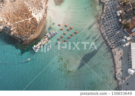 Drone point of view of tourists enjoying Nissi beach in Ayia Napa, Cyprus 130653649