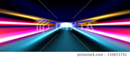 Speed light streak with vibrant neon beams 130653781