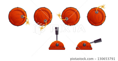 Wooden barrels with burning fuse Wooden barrels with burning fuse 130653791