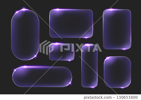 Neon glass frame set with purple glow effects 130653800