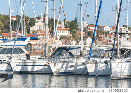 White yachts docking in Rogoznica marina, Croatia 130653892