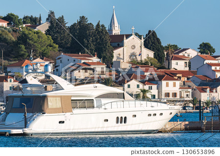 Luxury yacht docked in picturesque Rogoznica, Croatia 130653896
