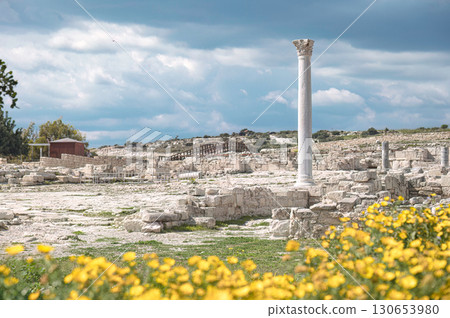 Column standing in Kourion archaeological site. Limassol District, Cyprus Column standing in Kourion archaeological site. Limassol District, Cyprus 130653980