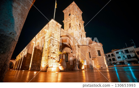 Saint Lazarus church standing tall and illuminated at night in Larnaca, Cyprus 130653993
