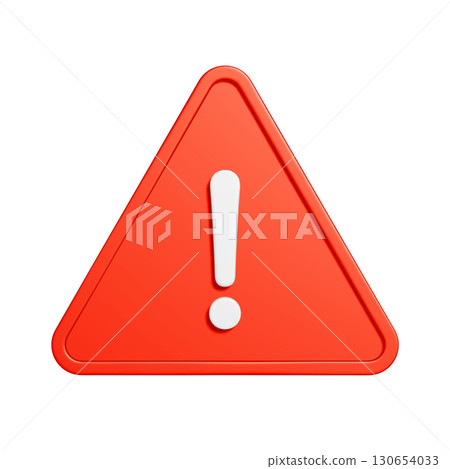 紅色三角形警告標記 3D 圖標 130654033