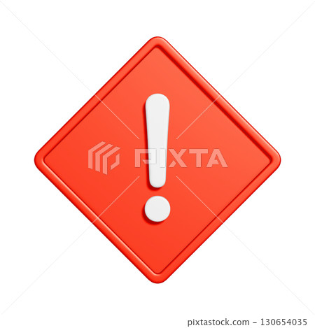 紅色菱形3D警告標記圖標 130654035