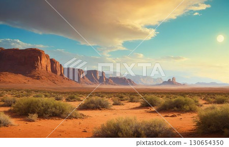 在沙漠下沉的日落 130654350