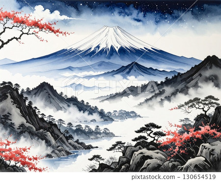 [AI-generated image] Ink painting style Mt. Fuji landscape 130654519