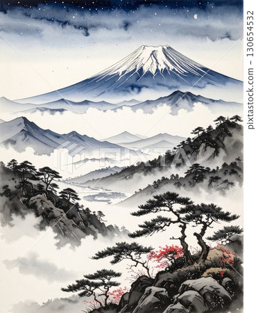 [AI-generated image] Ink painting style Mt. Fuji landscape 130654532