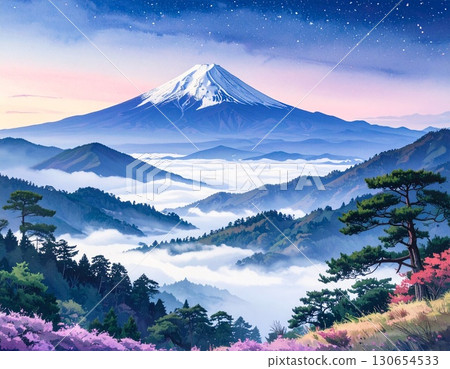 [AI-generated image] Ink painting style Mt. Fuji landscape 130654533