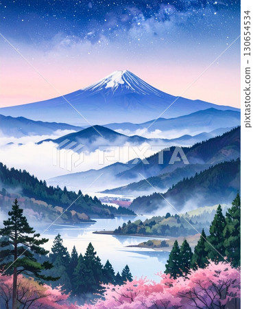 [AI-generated image] Ink painting style Mt. Fuji landscape 130654534