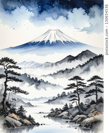 [AI-generated image] Ink painting style Mt. Fuji landscape 130654536