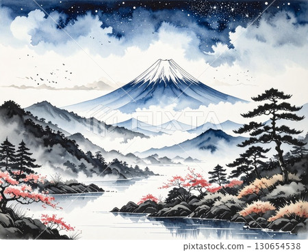 [AI-generated image] Ink painting style Mt. Fuji landscape 130654538