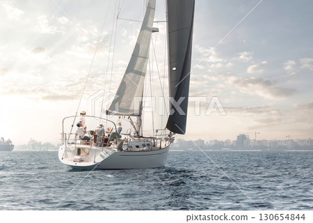 Mediterranean yacht regatta at sunrise 130654844