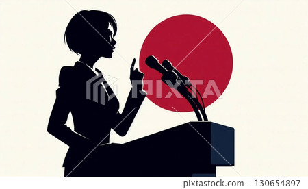 一位女性政治家（總理/總統）在白色背景上發表演講的插圖/Sanaenomics 130654897