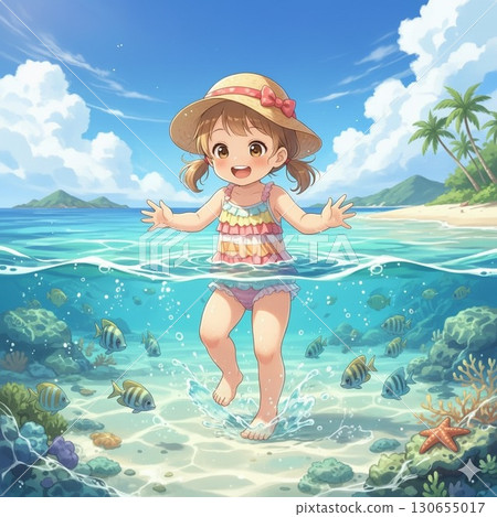 Girl playing in the sea 130655017