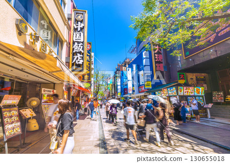 Yokohama cityscape in Japan. Extremely hot... Yokohama Chinatown. Overlooking the bustling Chinatown Boulevard. 130655018