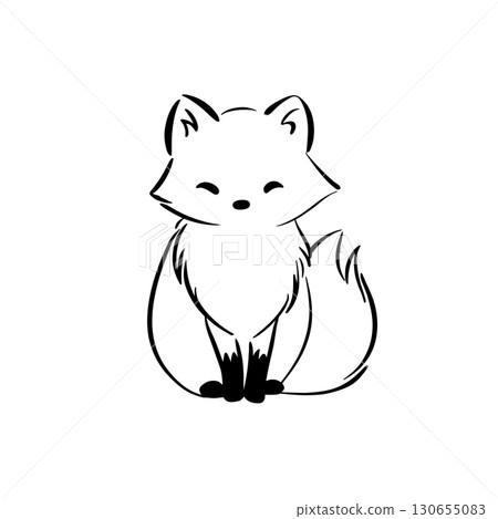 Arctic Fox. Arctic Fox simple black and white line art vector logo 130655083