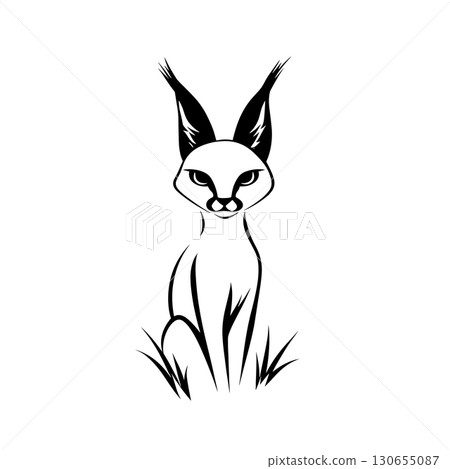 Caracal. Caracal simple black and white line art vector logo 130655087