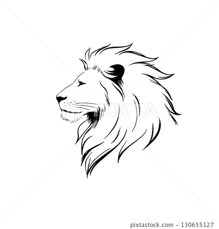 Lion. Lion simple black and white line art vector logo 130655127