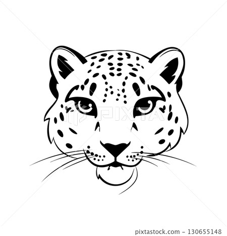 Snow Leopard. Snow Leopard simple black and white line art vector logo 130655148