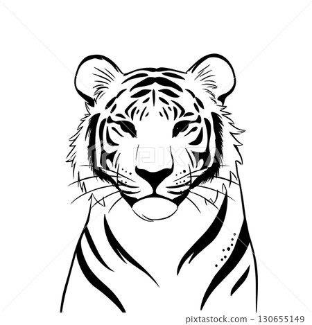 Tiger. Tiger simple black and white line art vector logo Tiger. Tiger simple black and white line art vector logo 130655149