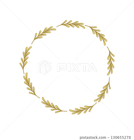 Minimal botanical circle frame with green leaves 130655278