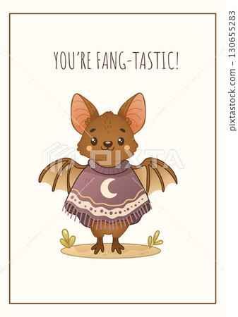 Halloween postcard with cute bat and funny pun text 130655283