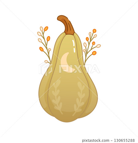 Stylized gourd with moon and herbs boho cottagecore vibe 130655288