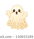 Cute cartoon ghost illustration with lace for Halloween theme 130655289
