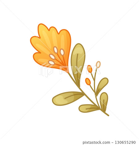 Minimal floral illustration for boho seasonal design or decor 130655290