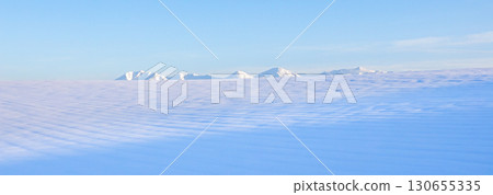 北海道美瑛的冬日雪景，藍天白雲和十勝山脈的景色 130655335