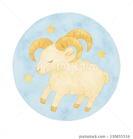 水彩風格的牡羊座圖示素材 水彩風格的牡羊座圖示素材 130655516