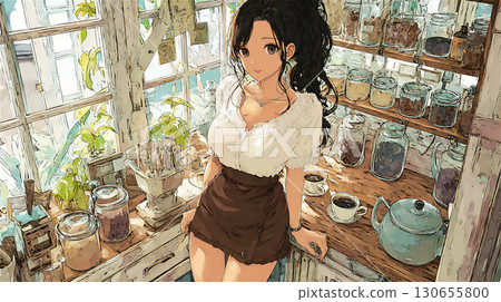 一位女士在咖啡館休息的插圖 一位女士在咖啡館休息的插圖 130655800