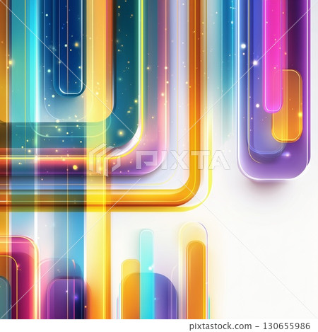 A futuristic abstract background that combines colorful glossy lines and geometric patterns 130655986
