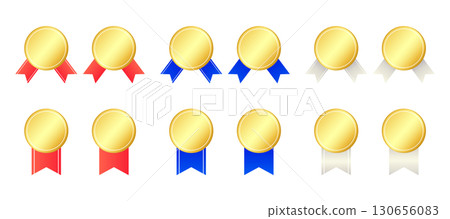 豪華金牌和絲帶向量插圖集 豪華金牌和絲帶向量插圖集 130656083