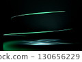 Abstract glowing green lines curve across a dark background, with subtle reflections creating a futuristic, dynamic, and minimalist design. Ideal for technology, energy, or data concepts. 130656229