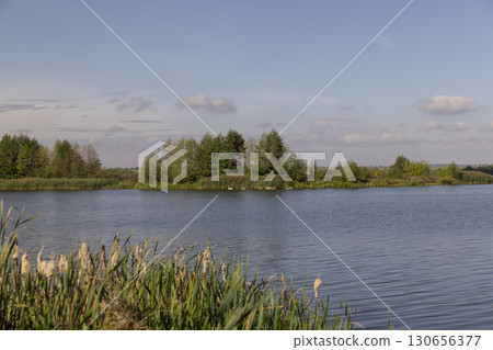 foliage of trees and the river in the autumn season, the river and the trees on the shore in the autumn season foliage of trees and the river in the autumn season, the river and the trees on the shore in the autumn season 130656377