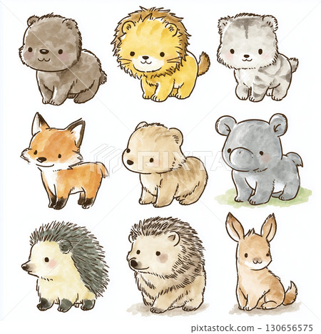 一組可愛的手繪動物插畫集 130656575