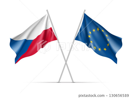 Czech Republic and European Union waving flags 130656589